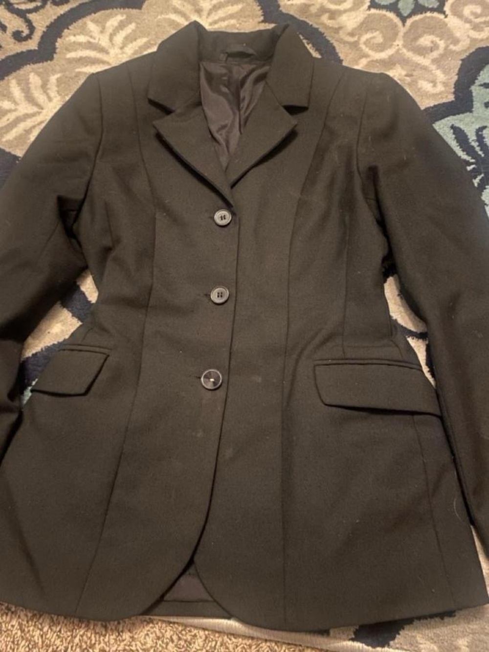 Black Equestrian Ovation Show Coat - Padded shoulders, and hemmed cuffs